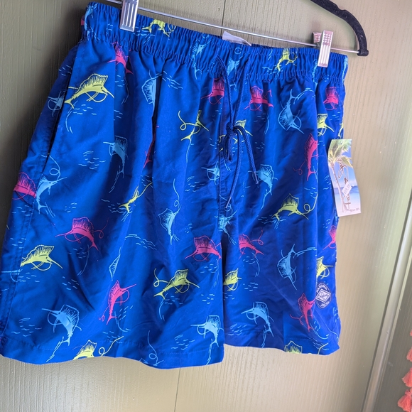 Colorful Fish Print Swim Shorts - Picture 1 of 10